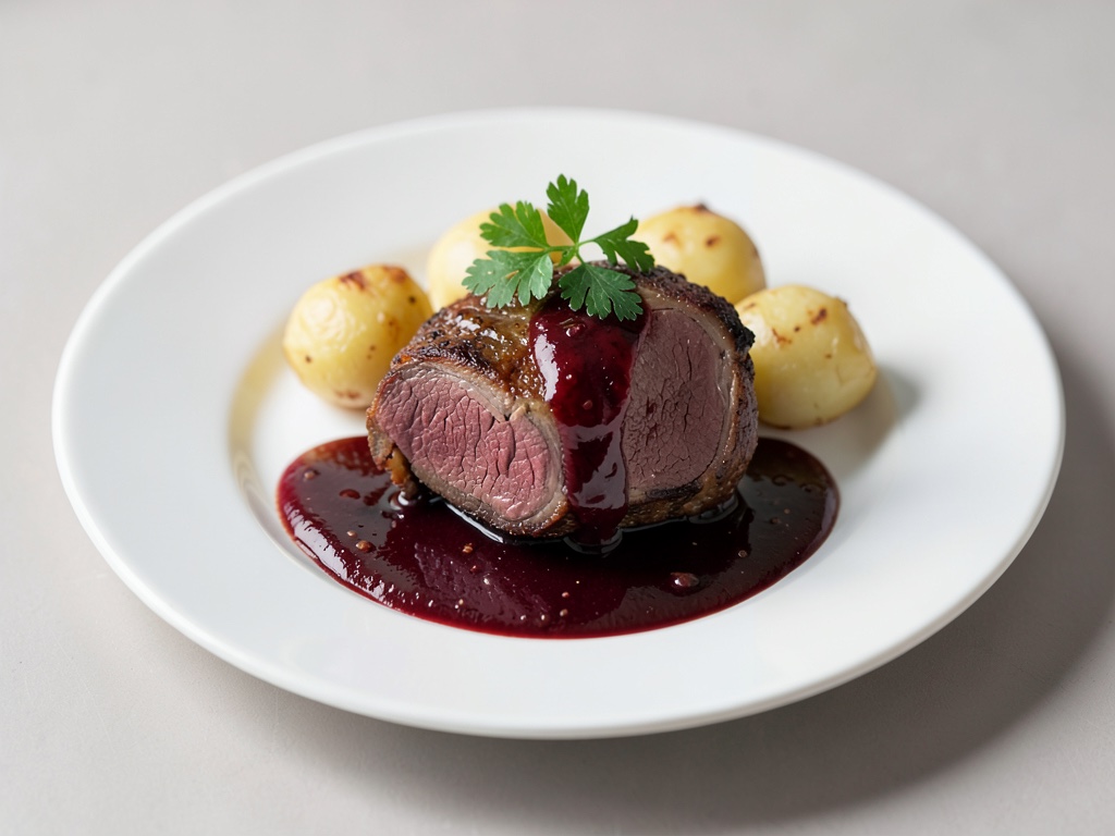 Fette medaglioni di cervo in salsa al vino rosso con gnocchetti di patate