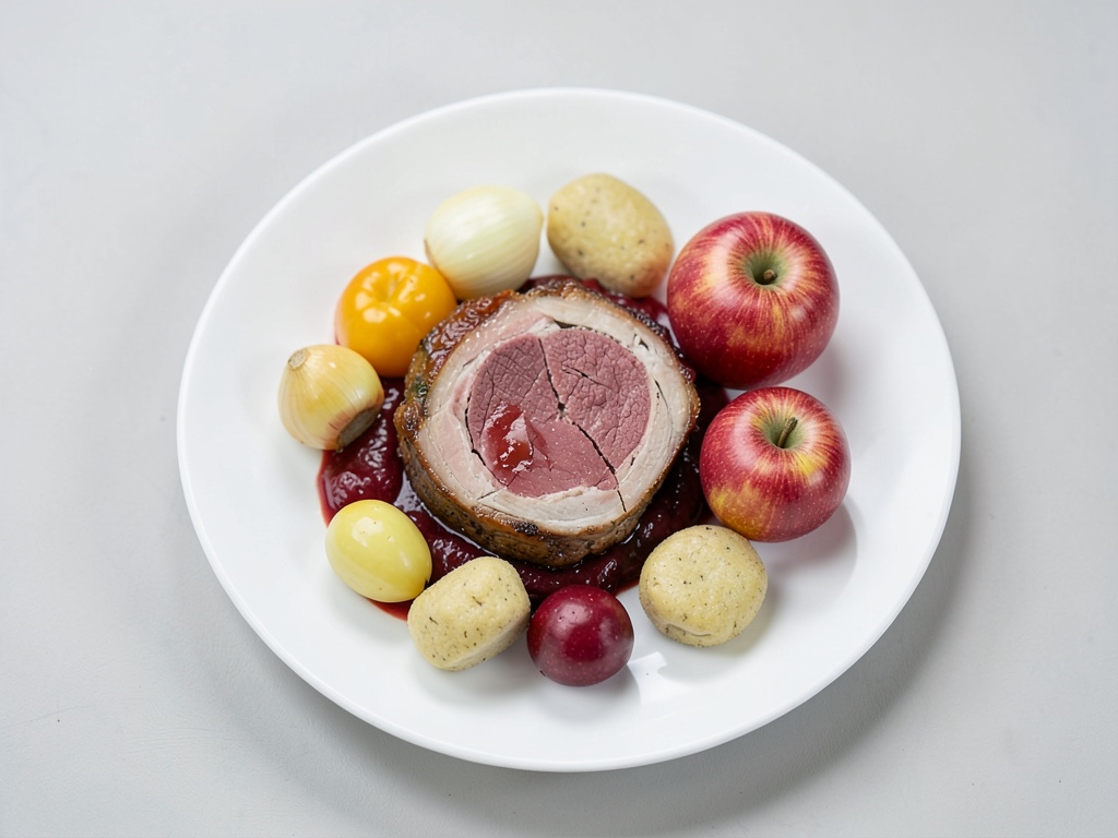 Fette Rehröllchen mit süß-saurem Rotkohl e Knödel