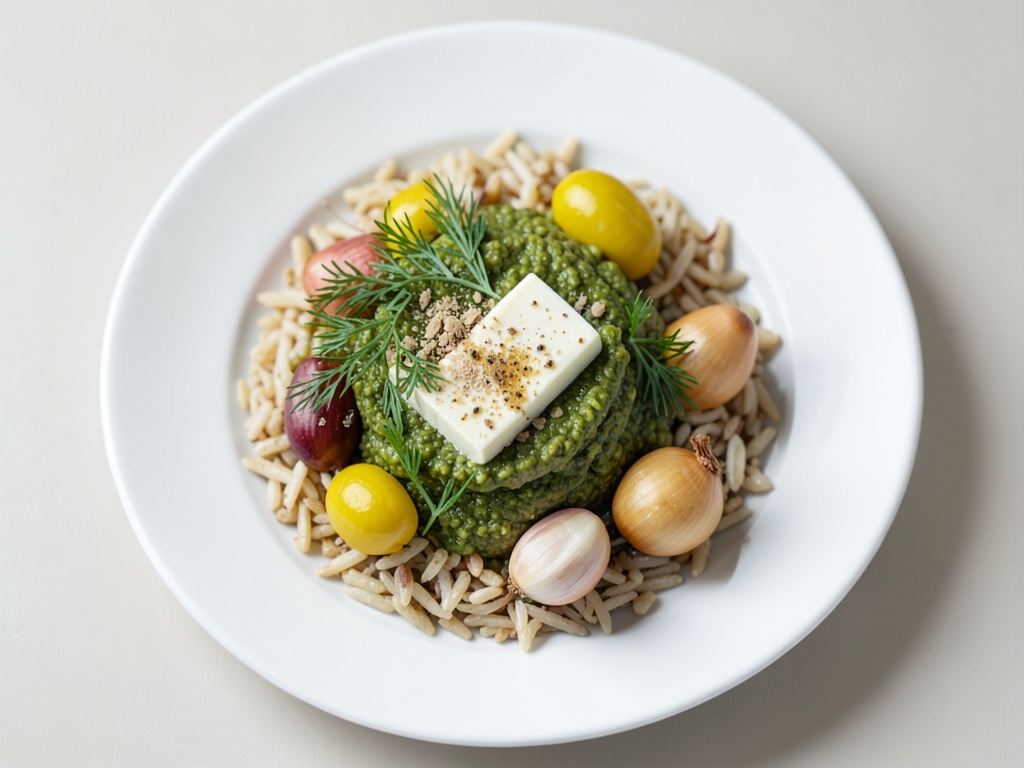 Riz au fromage frais de chèvre et pesto de cashew à la persil