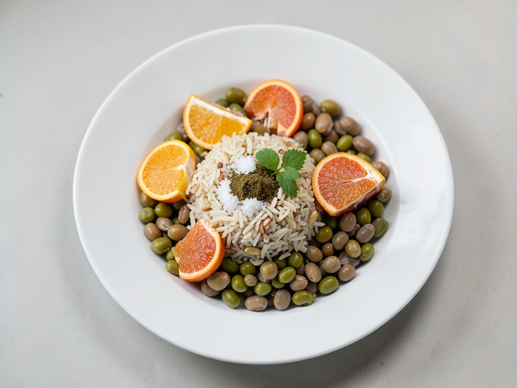 Insalata fresca di riso con pompelmo e fagioli
