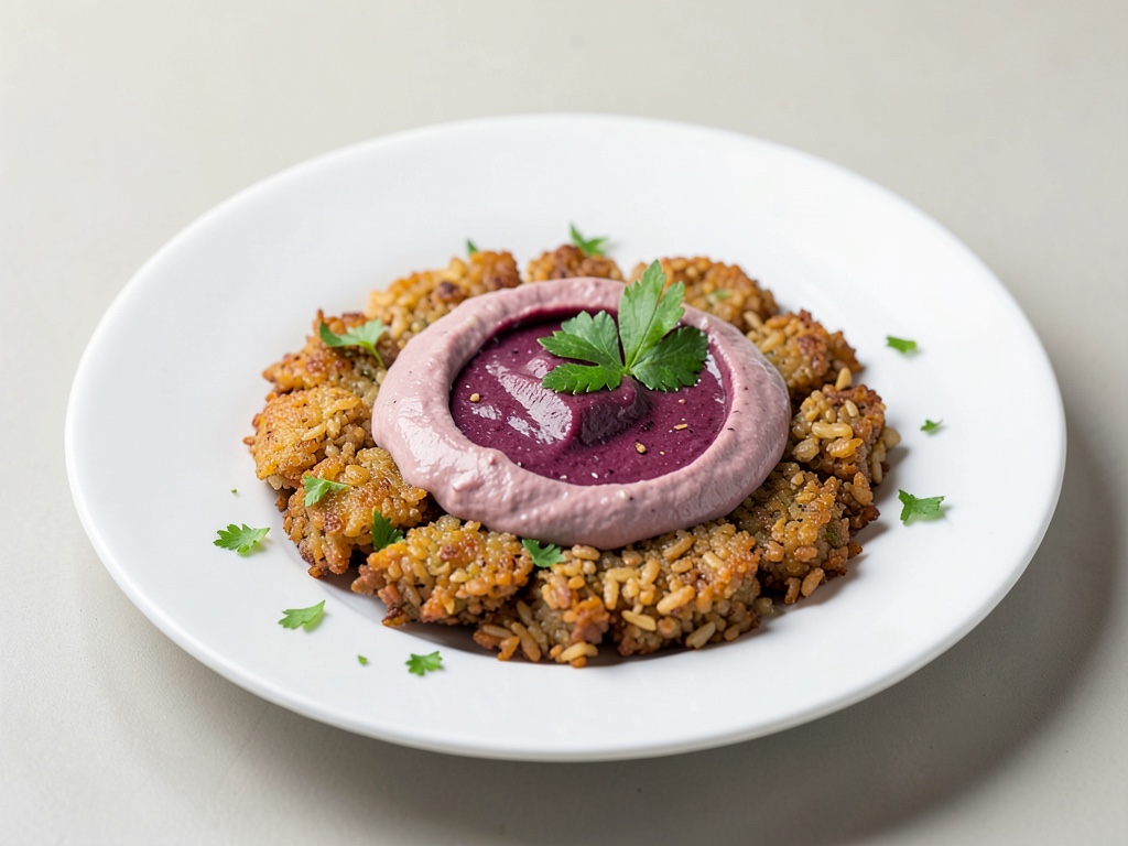 Galletas de arroz crujientes con hummus cremoso de remolacha