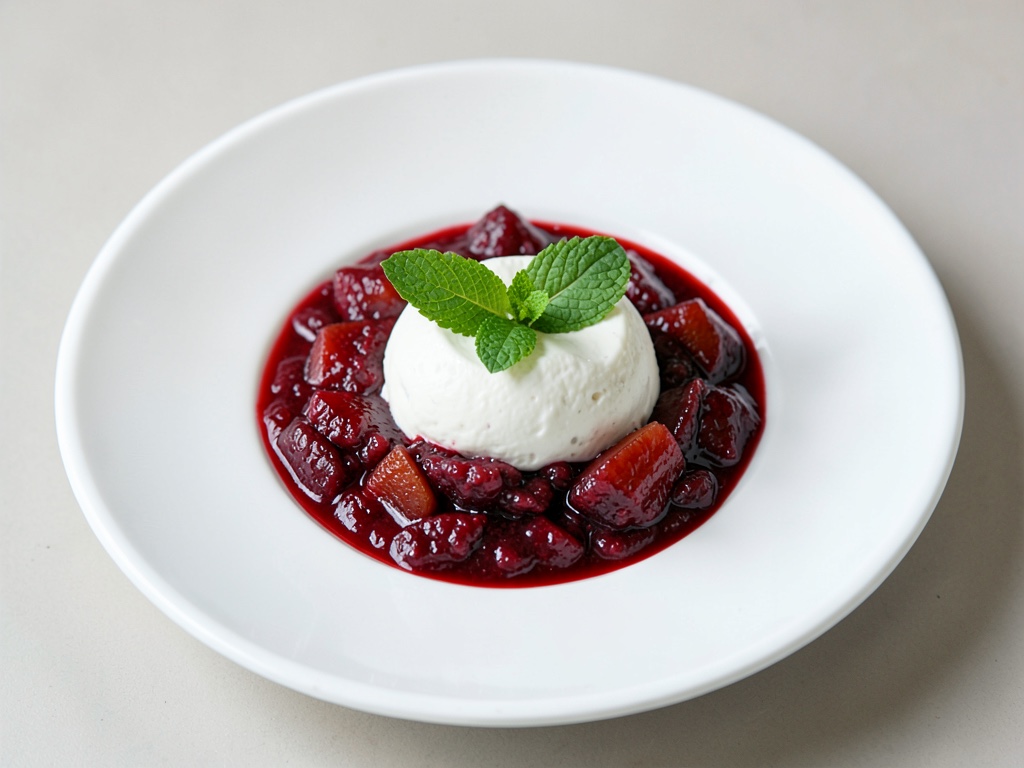 Rhabarber-Trauben-Kompott mit frischem Minz-Sojaghurt