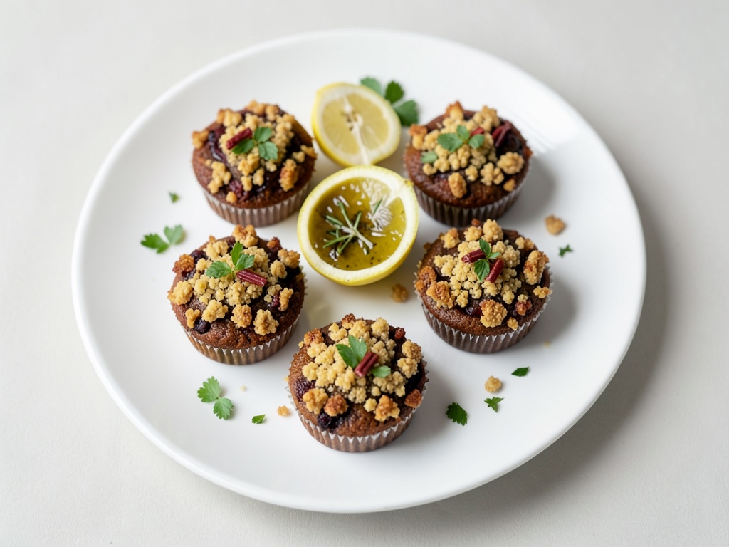 Muffin al rabarbaro succosi con crosta croccante di crumble