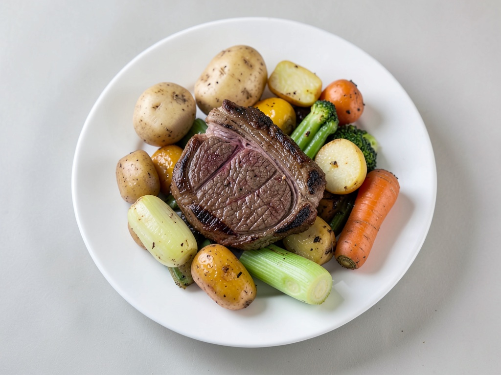Bistecche di Rib-Eye succose con verdure croccanti al forno