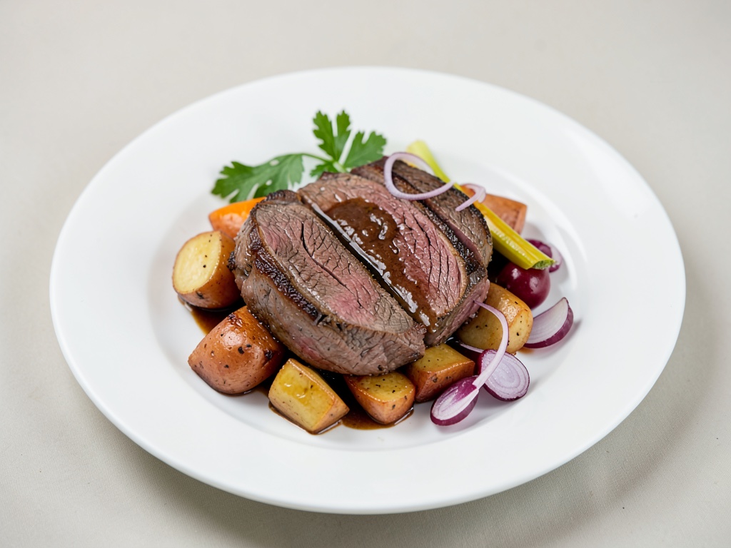 Bistecca Rib-Eye con patate dolci e scalogno alla cola