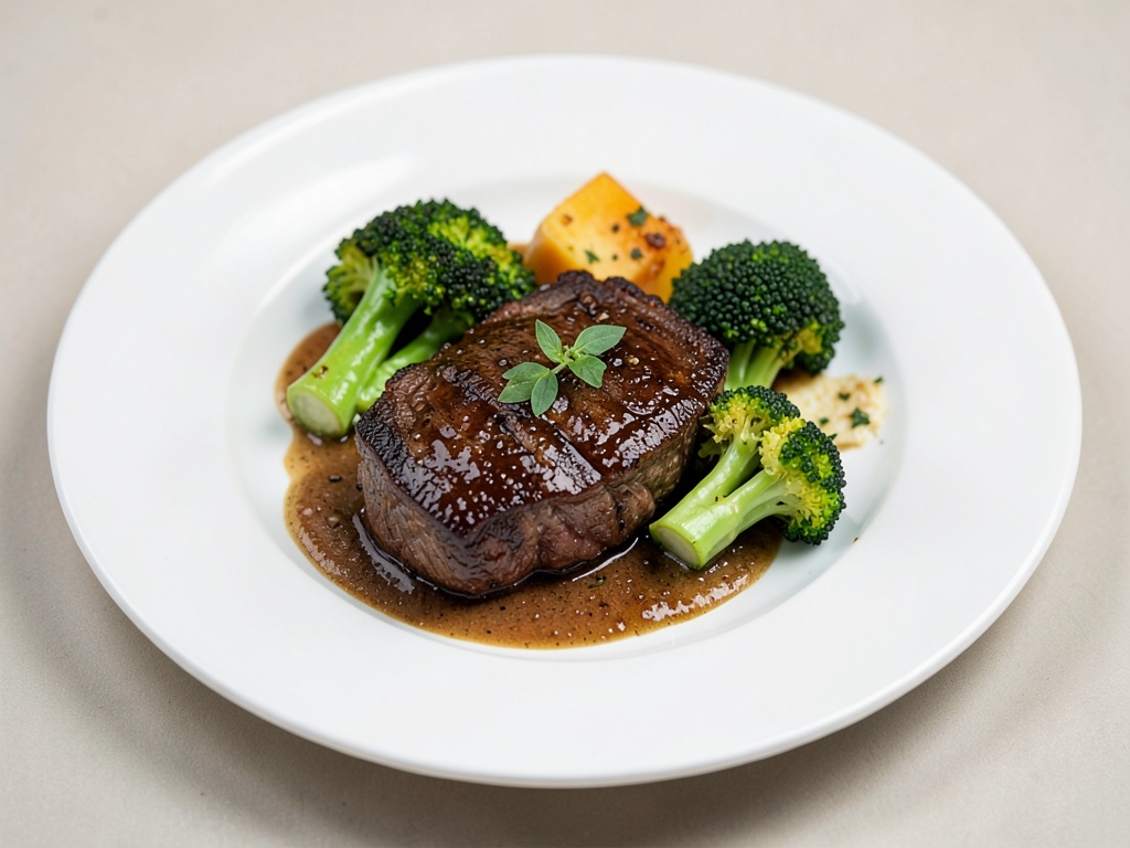 Costata di manzo succosa con broccoli croccanti