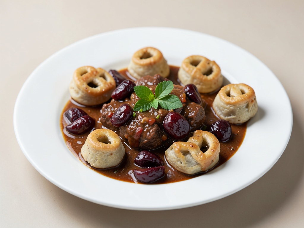 Gulasco di manzo con prugne e gnocchi di pretzel