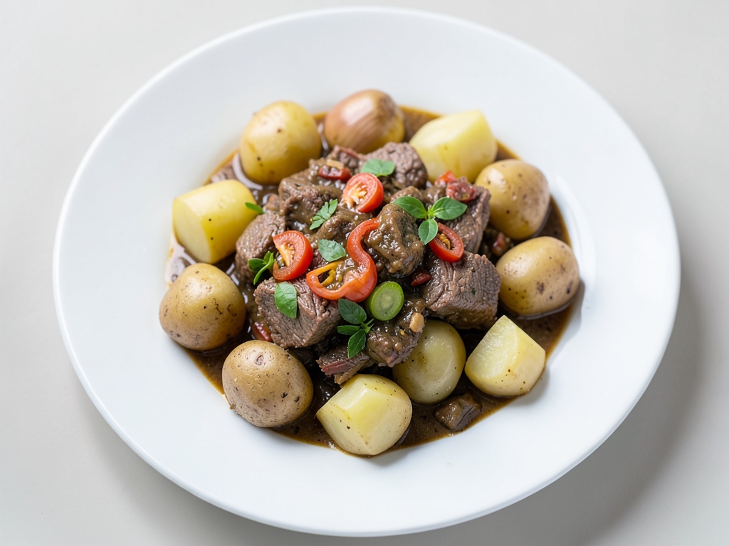 Gulasco di manzo succoso con classiche patate bollite
