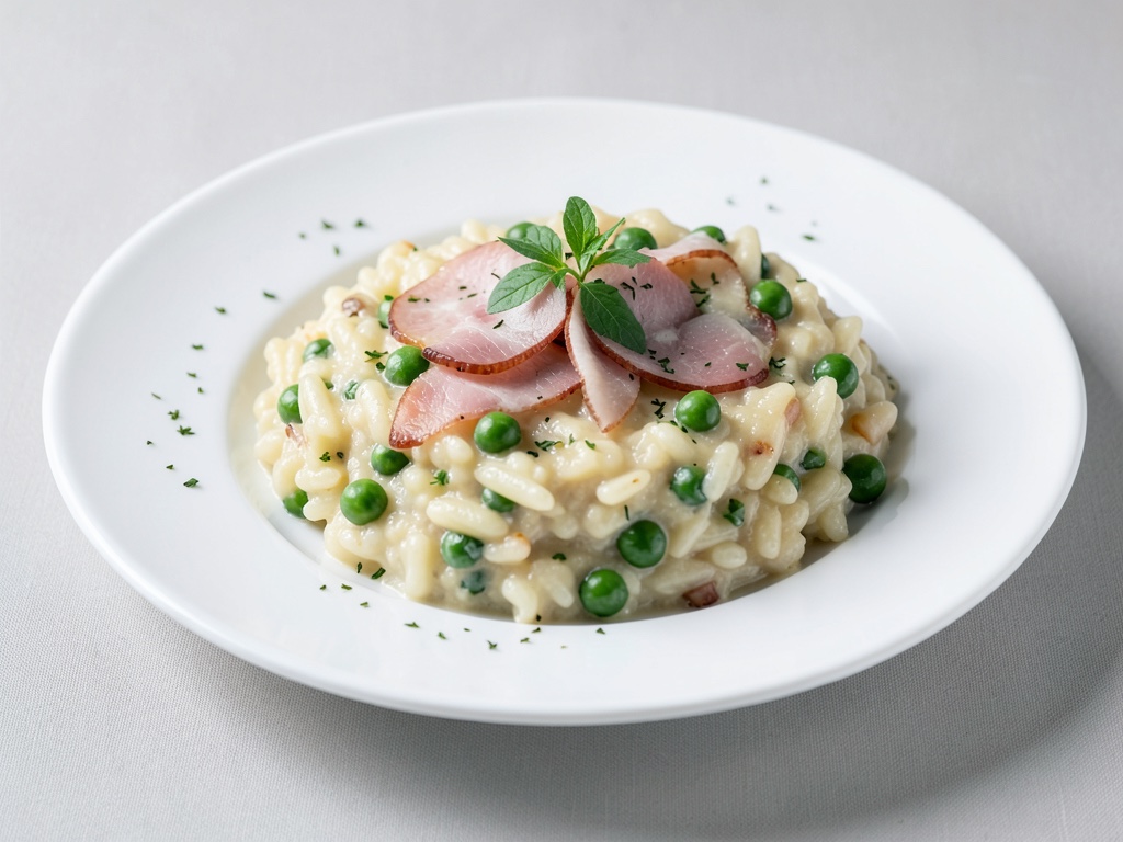 Risotto crémeux aux pois et jambon