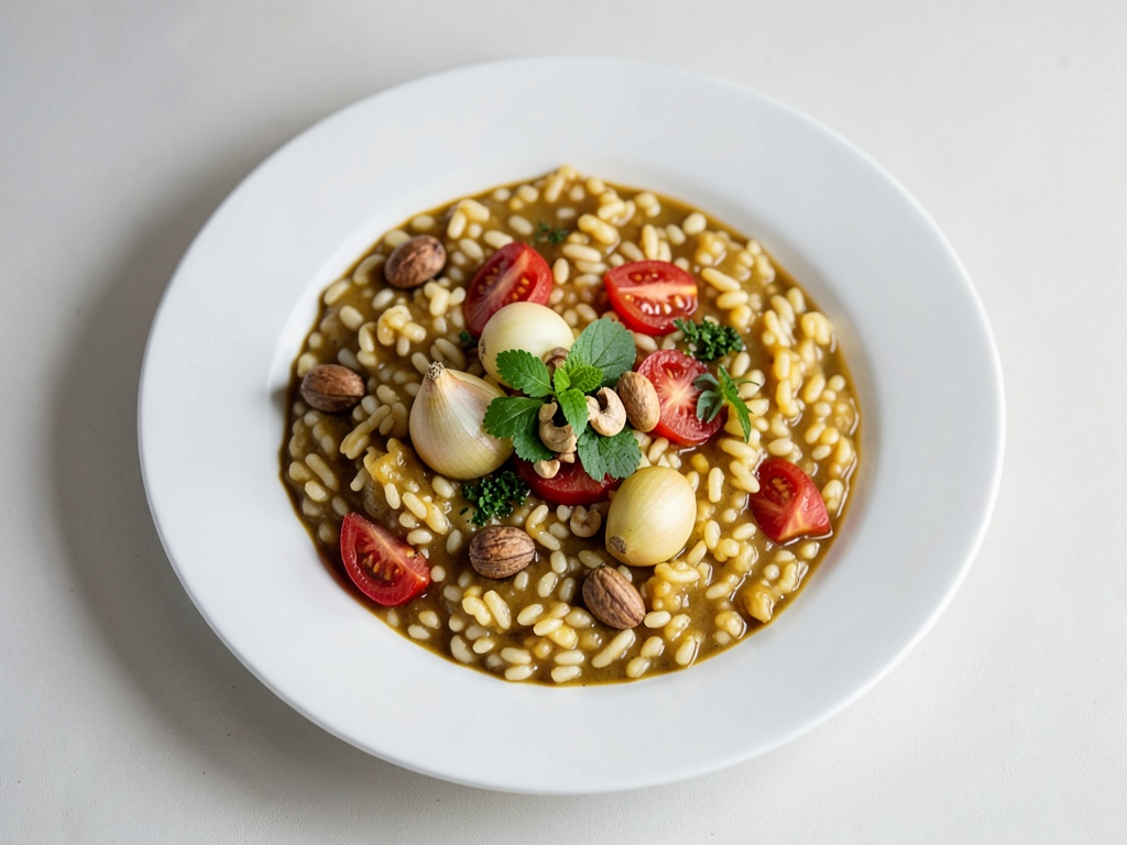 Risotto crémeux aux tomates et noix de Grenoble rôties