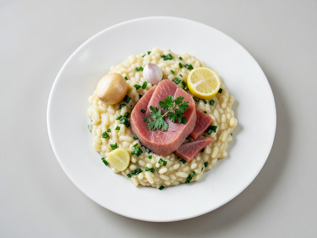 Risotto cremoso con cavolo al limone e cubetti di salmone