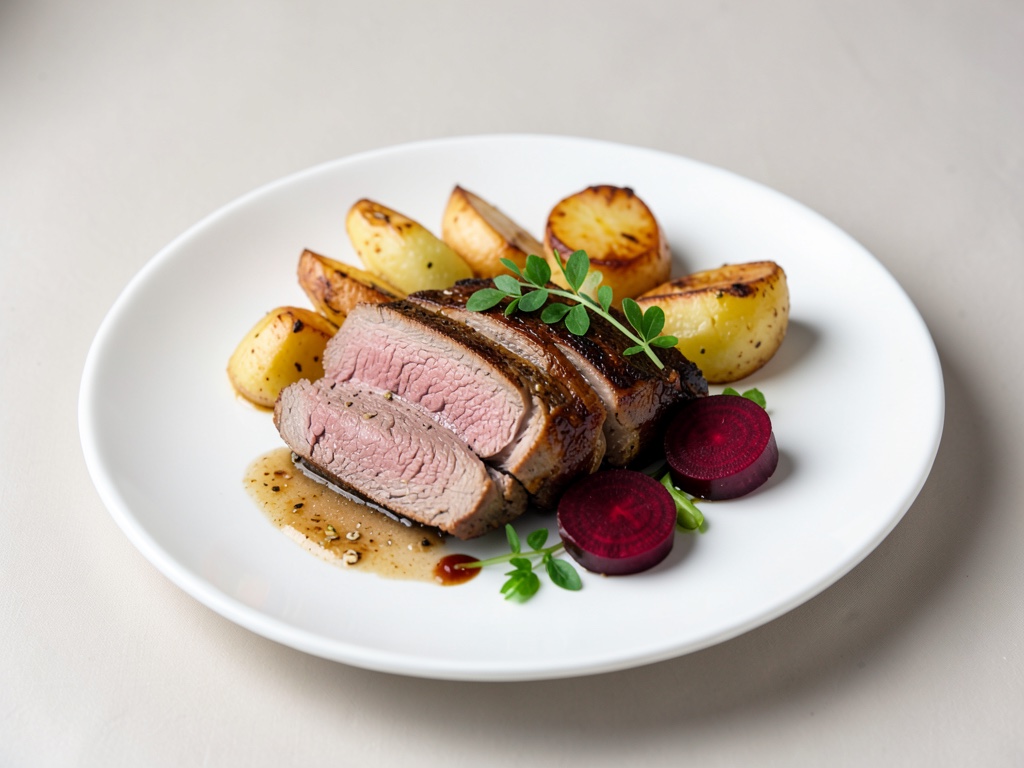 Roastbeef con patate al forno e barbabietola rossa