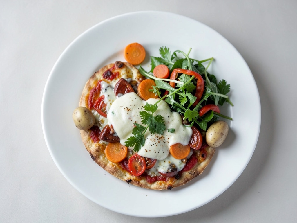 Röstipizze con spinaci in crema e insalata di carote e prezzemolo