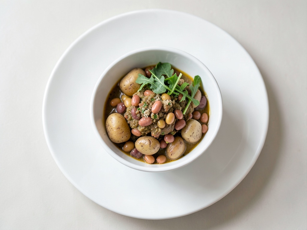 Ciotola croccante di patate con fagioli e cicoria