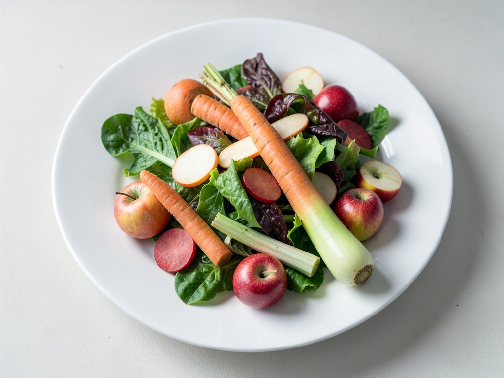 Ensalada fresca de verduras crudas con aderezo de limón