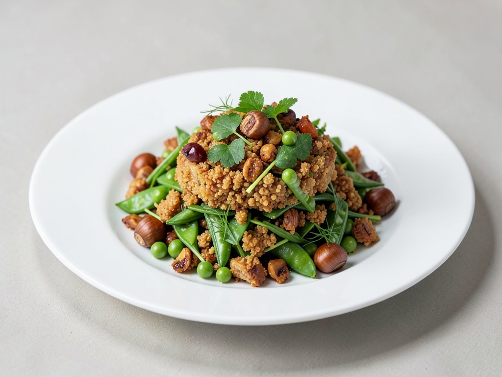Insalata Romana croccante con piselli e nocciole tostate