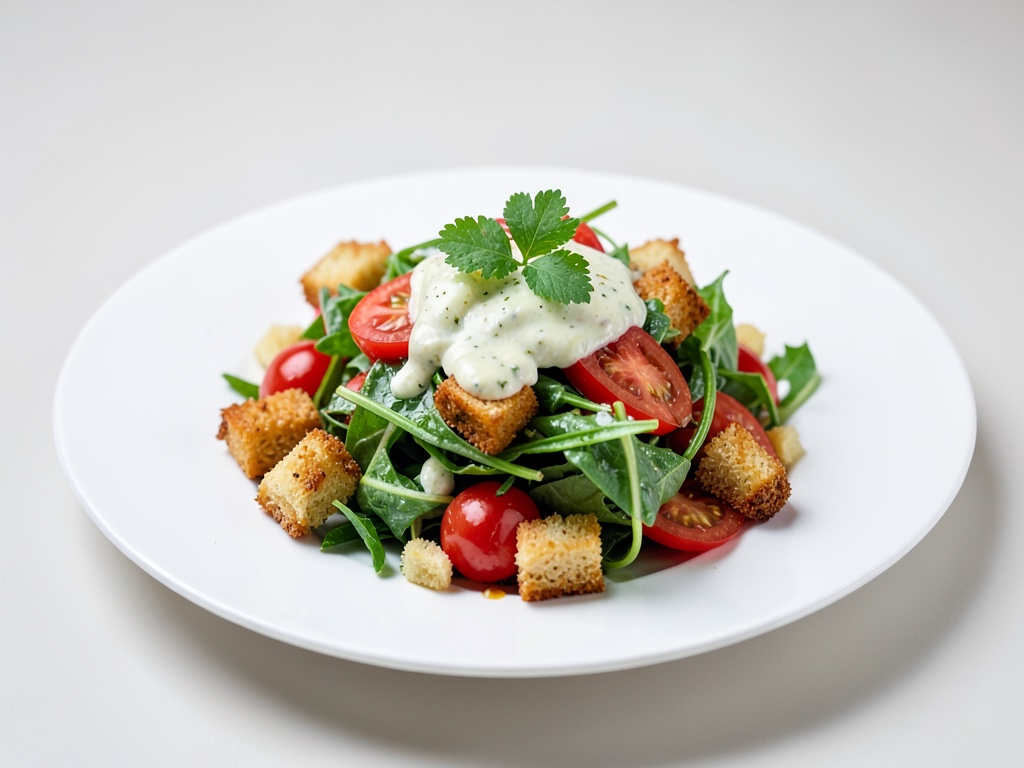 Frischer Romasalat mit Limetten-Dressing und knusprigen Croûtons