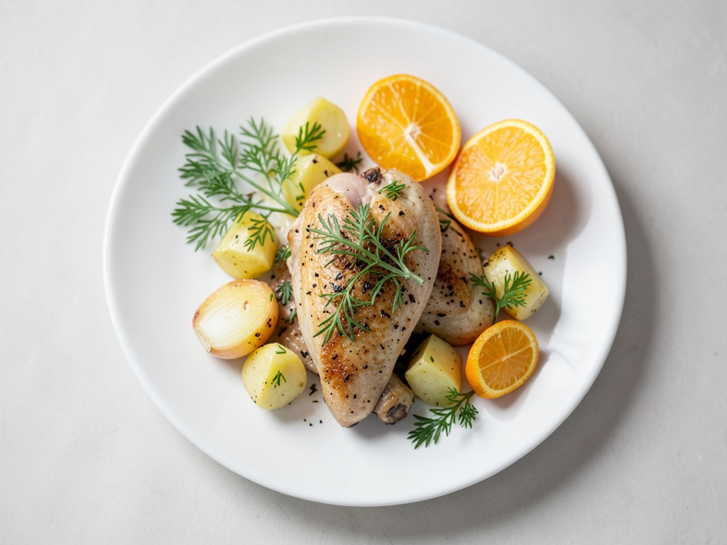 Pollo con rosmarino, arancia e patate