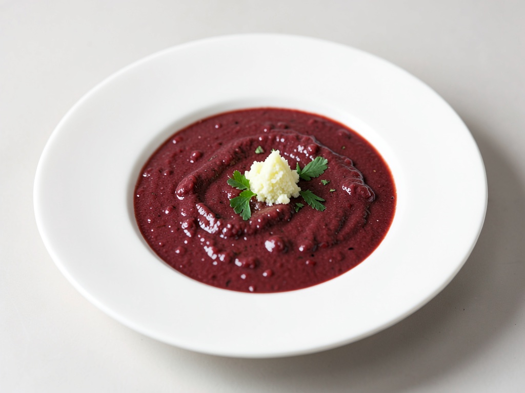 Sopa cremosa de remolacha con rábano picante
