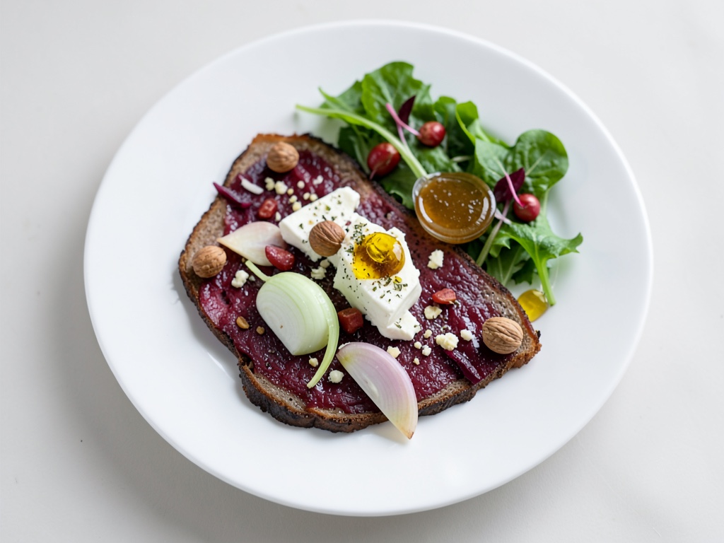 Carpaccio de betterave rouge avec mâche, noix et fromage bleu