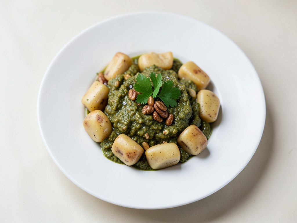 Gnocchi croccanti alla barbabietola rossa con pesto di noci fatto in casa