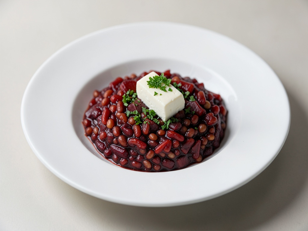 Risotto con barbabietola rossa, rafano e formaggio di capra