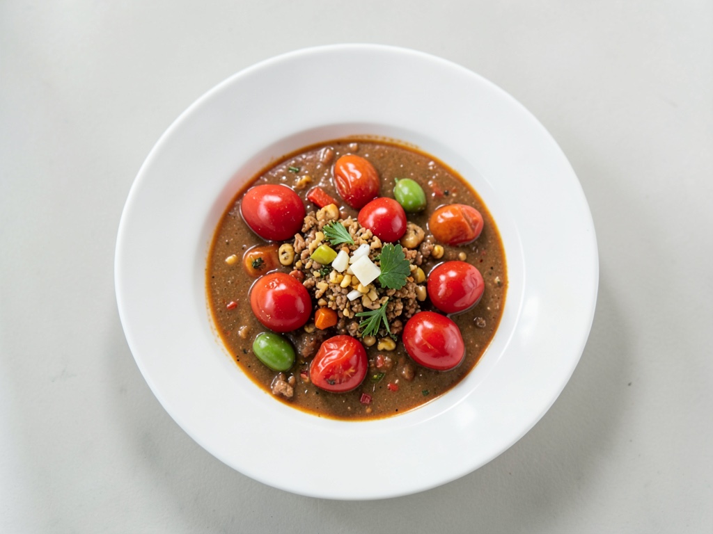 Sopa de verduras rojas con topping crujiente