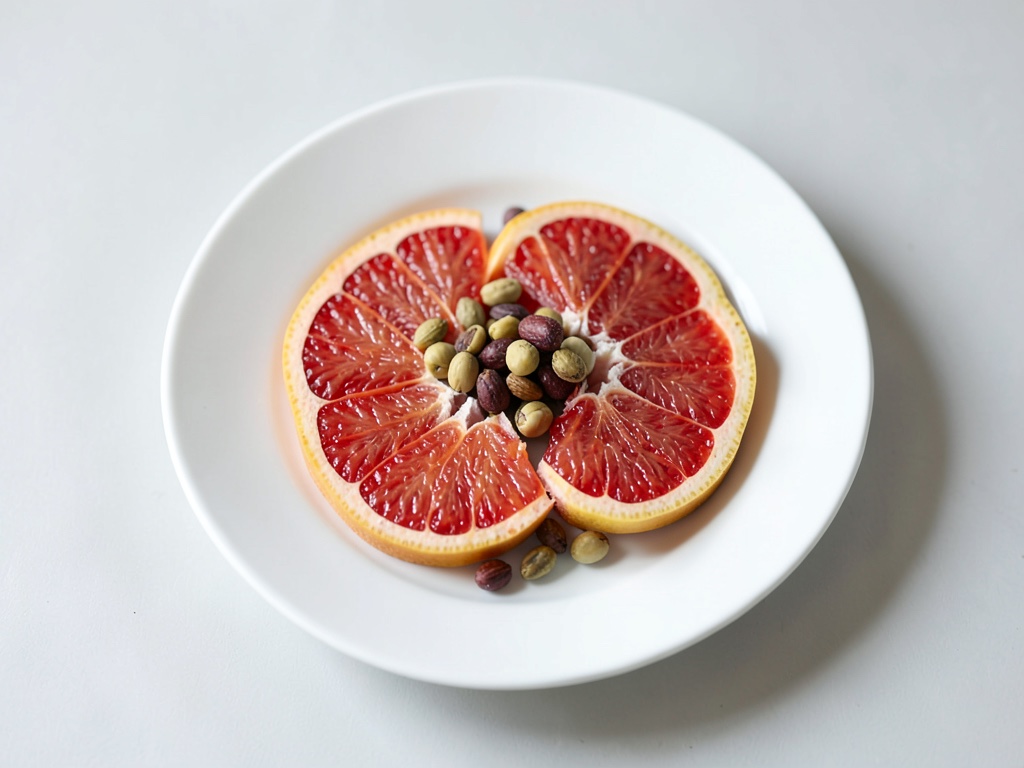 pomelo rojo con semillas de calabaza