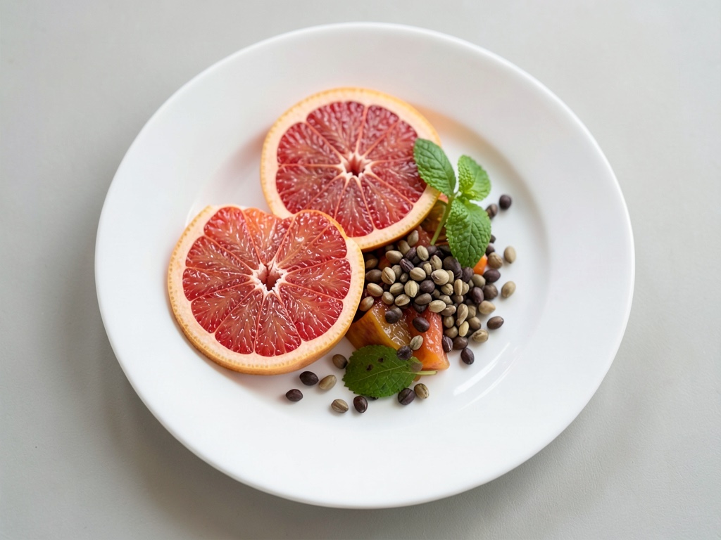 pomelo rojo con semillas de girasol