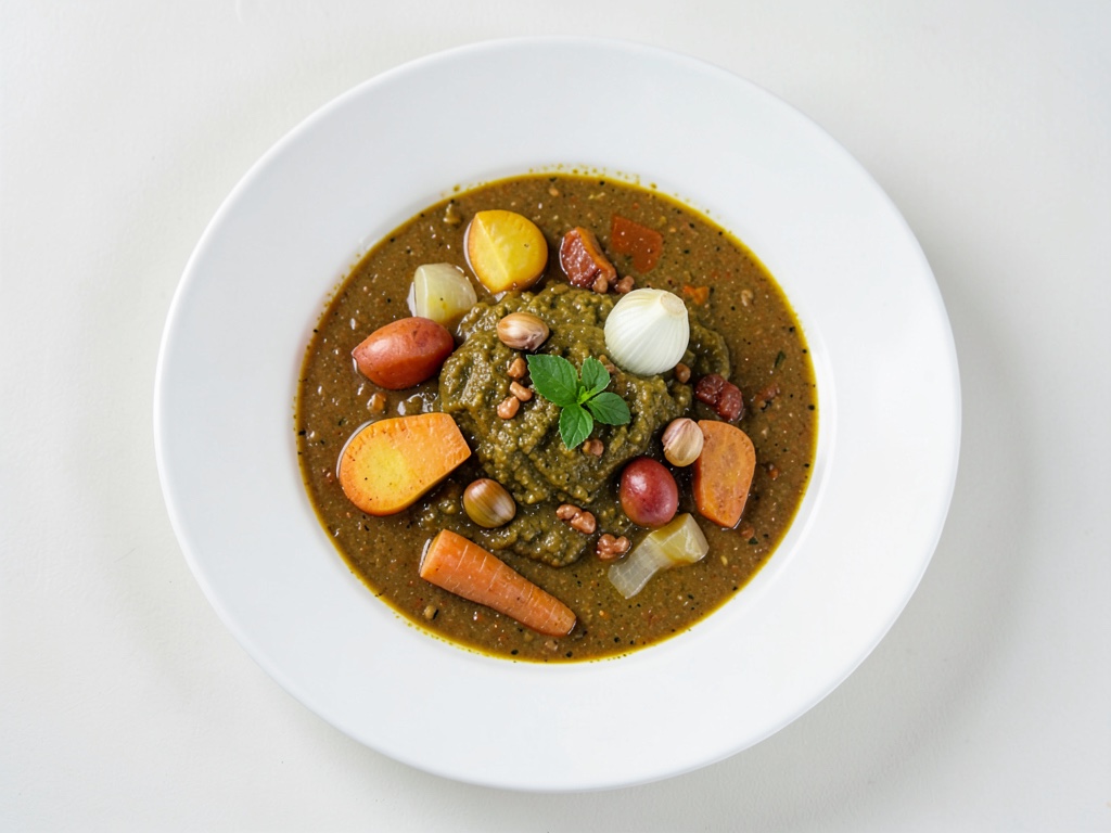 Sopa de lentejas rojas con pesto de tomate y nueces de avellana