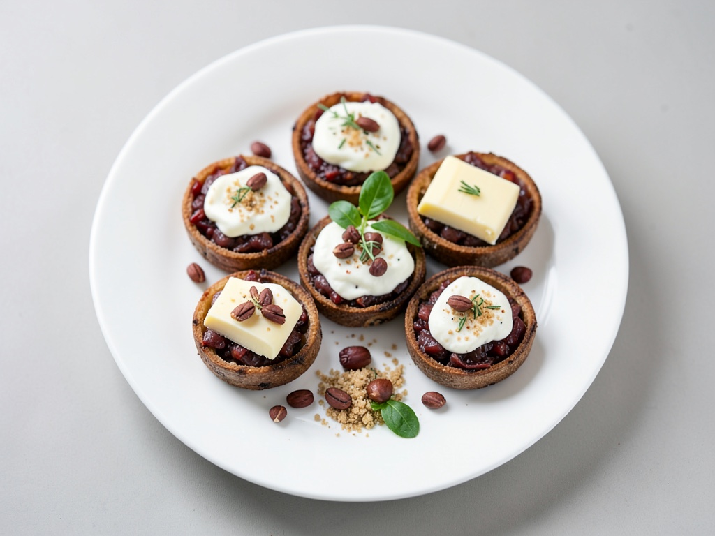 Tartellette croccanti ripiene di cavolo rosso e formaggio di capra