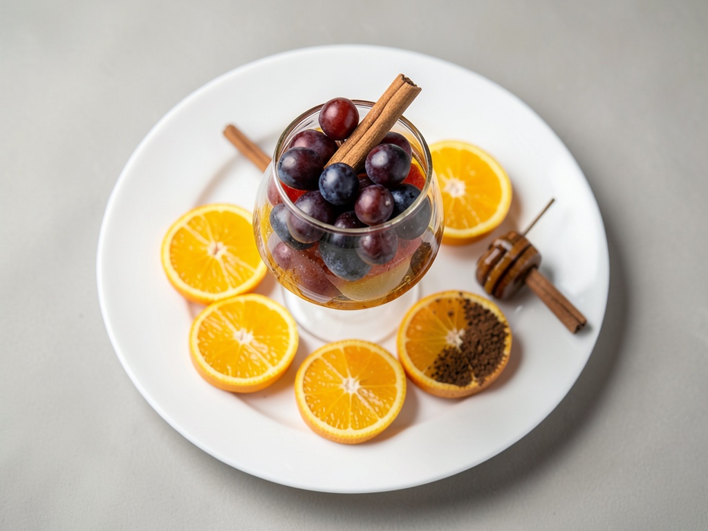 Fruchtige Rotweinbowle mit Trauben und Orangen