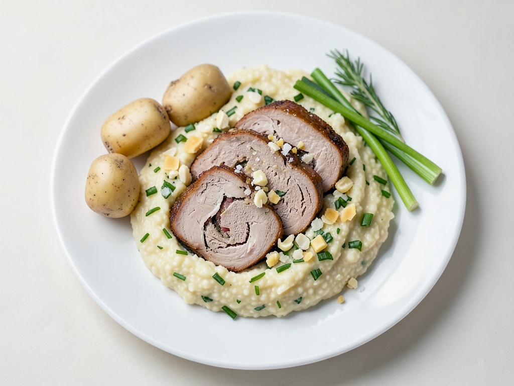 Roulades de dinde avec purée de pommes de terre et fenouil et chapelure citronnée