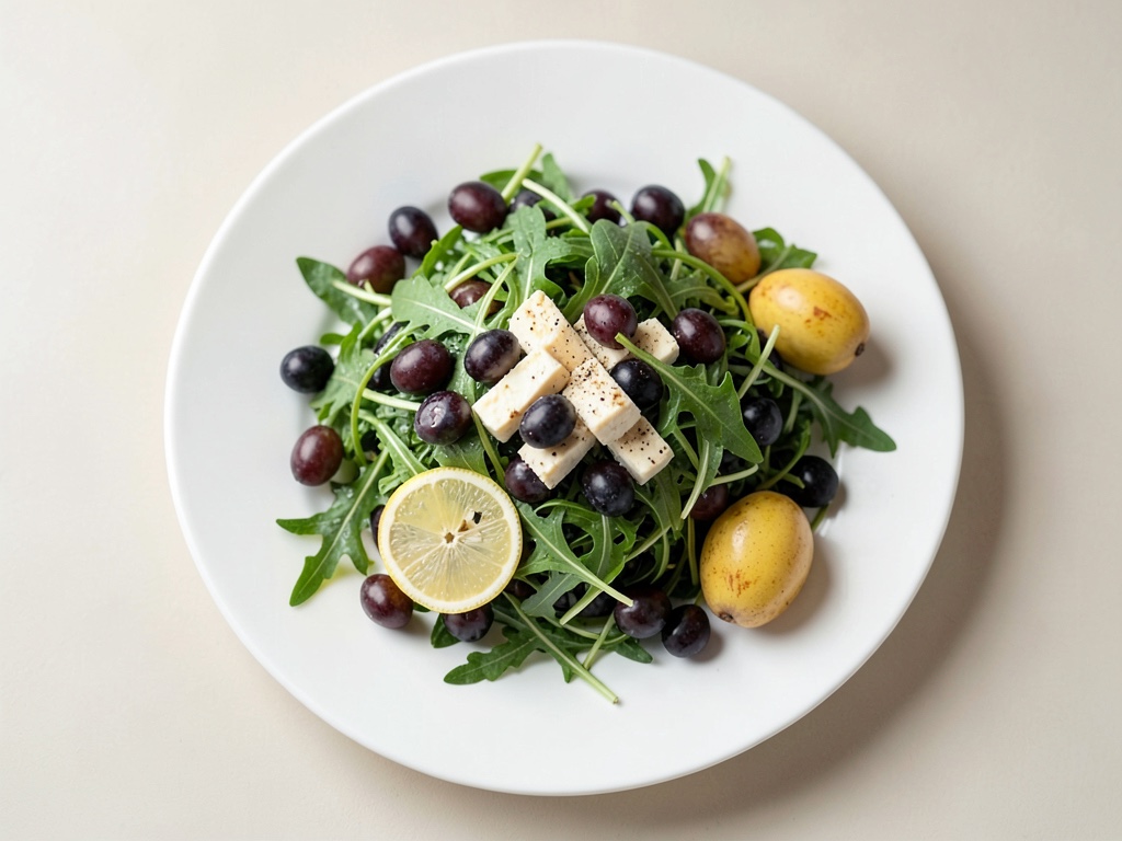 Insalata di rucola fruttata con formaggio di capra e noci