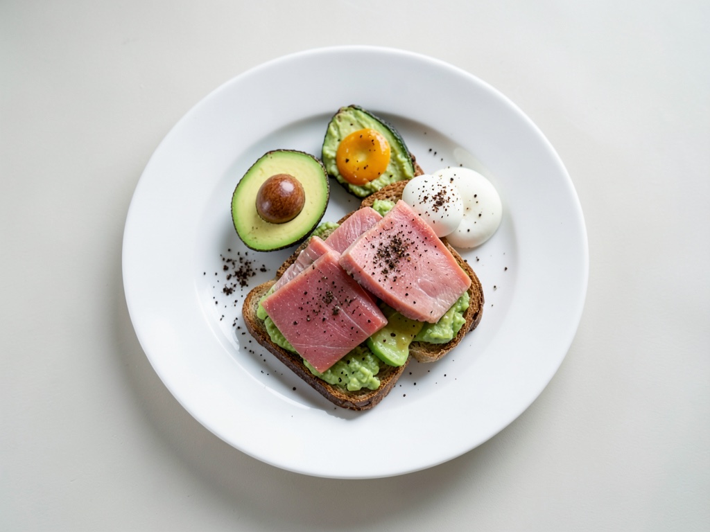 Huevos revueltos con salmón ahumado y pan de aguacate