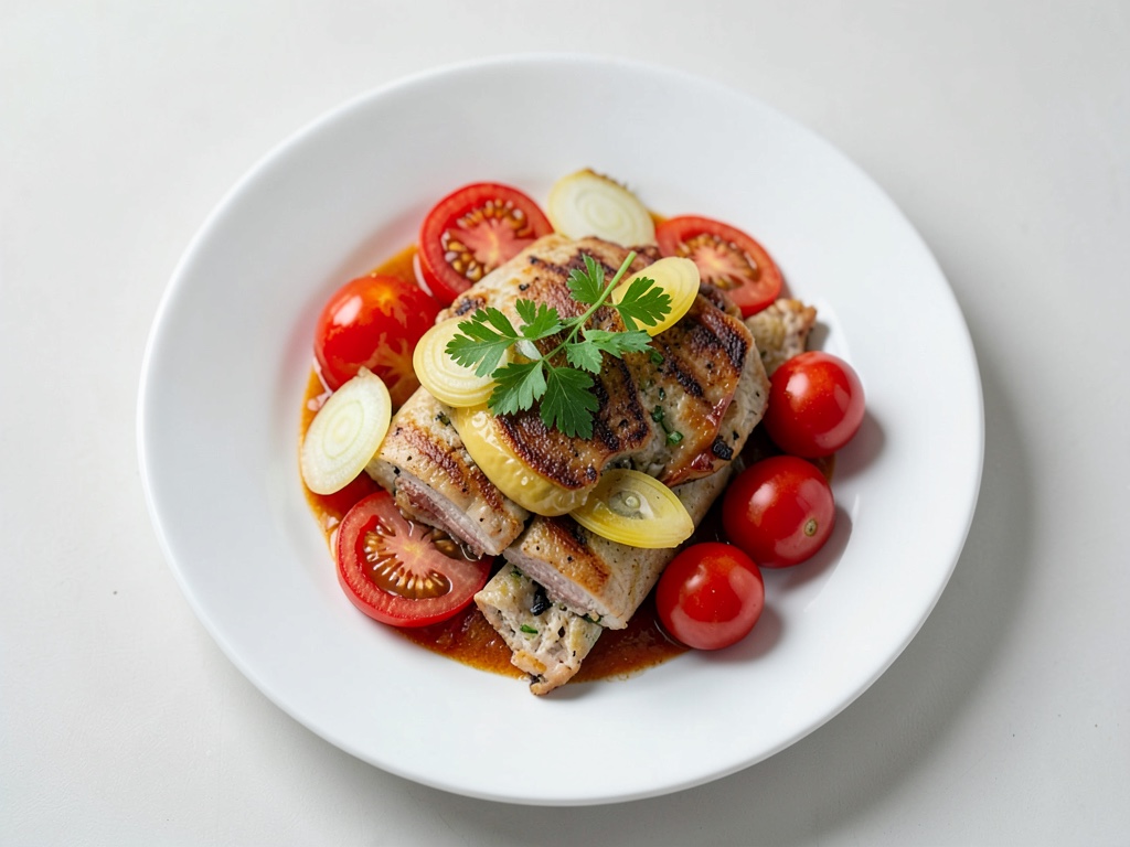 Huevos revueltos esponjosos con tomates frescos