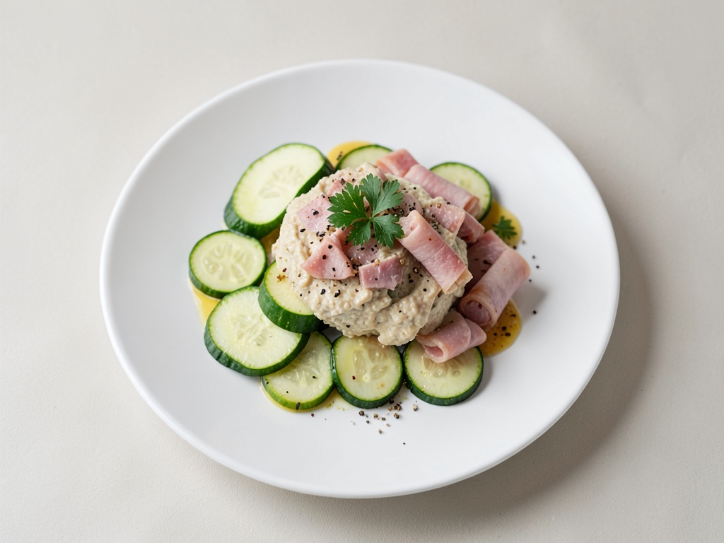 Huevo revuelto esponjoso con calabacín y tiras de jamón