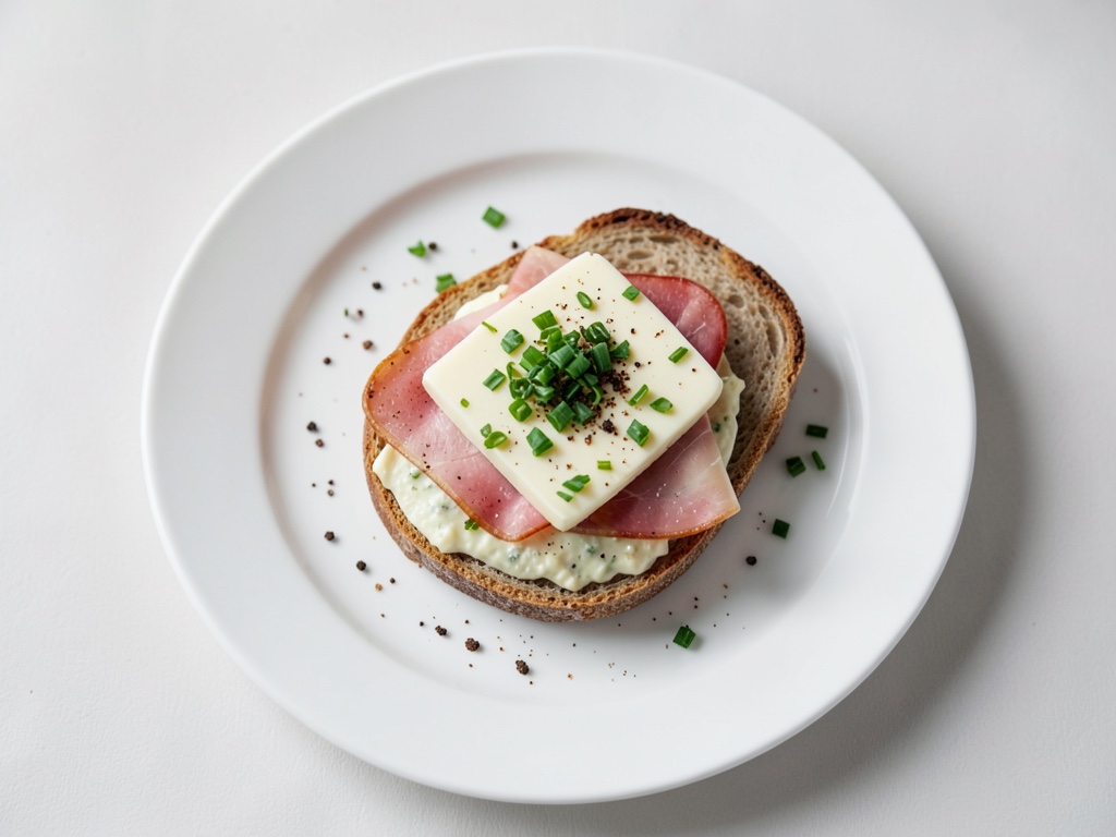 Sándwich de huevos revueltos con jamón y mantequilla de berro