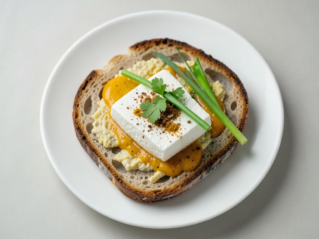 Tofu revuelto con pan de corteza tostado