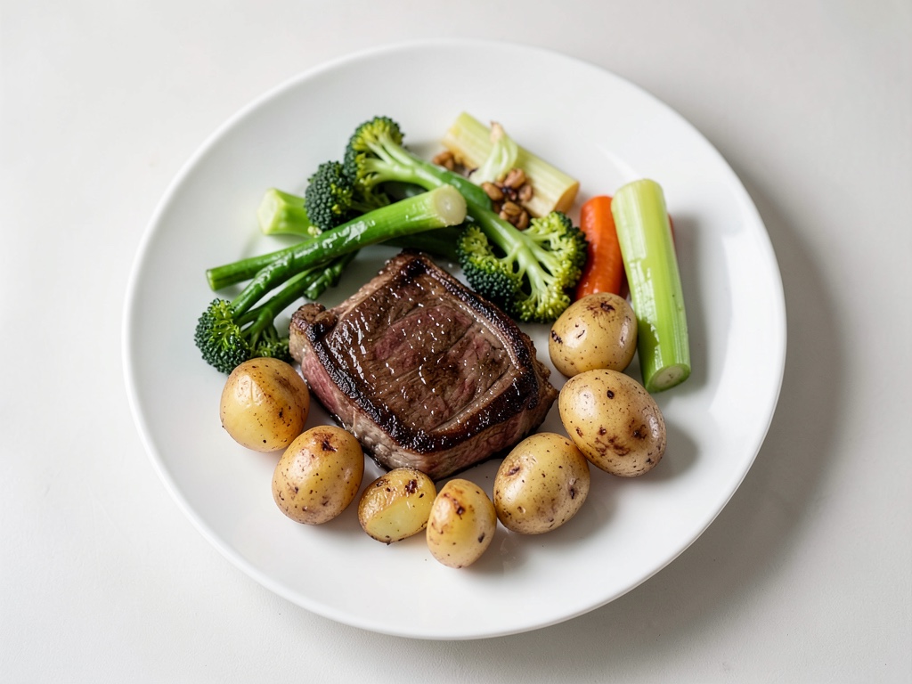 Côte de bœuf juteuse au chou-rave crémeux et pommes de terre croustillantes