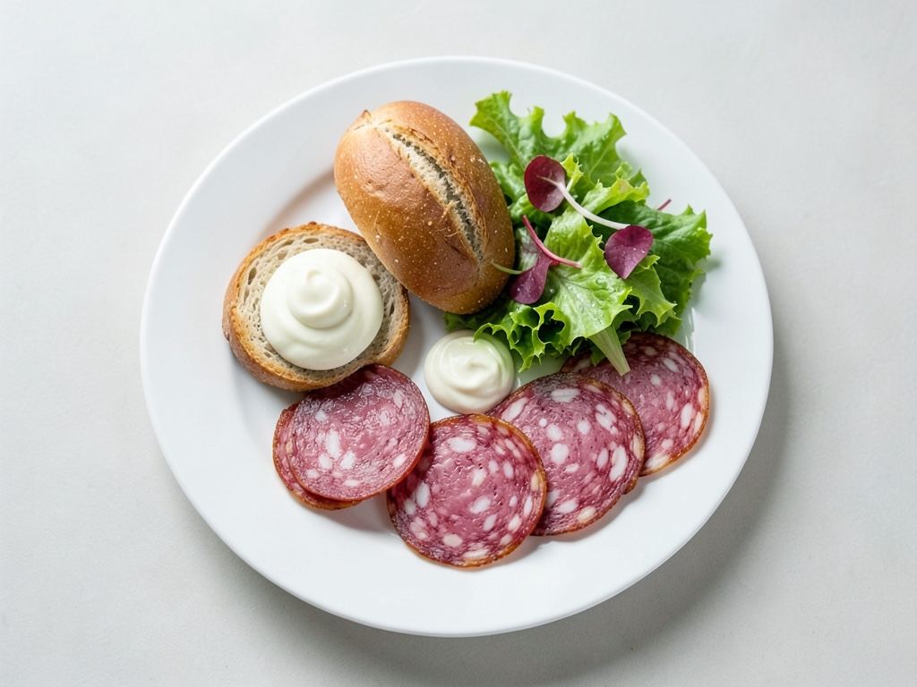 Rollitos de salami en panecillos con ensalada