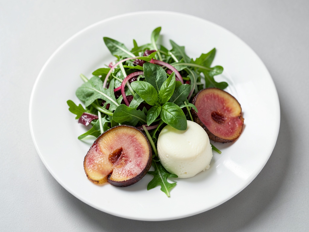 Insalata di rucola con nettarina e prosciutto fritti