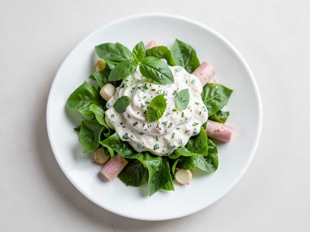 Insalata con condimento allo yogurt al basilico