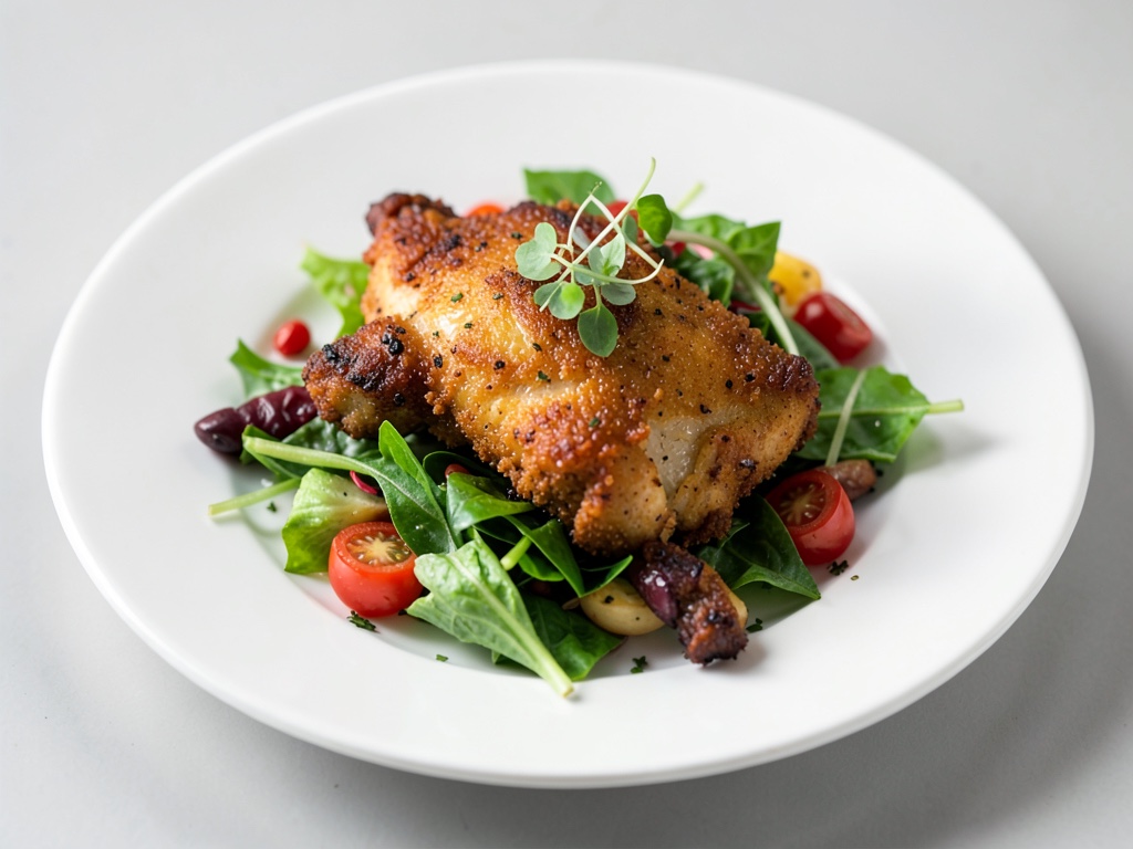 Pollo croccante su insalata fresca