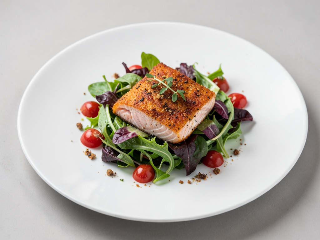 Salmone croccante su insalata fresca