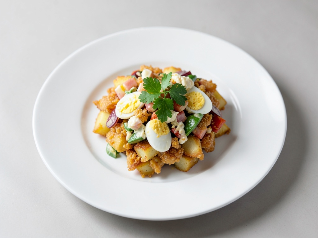 Insalata di patate croccante con uova al tegamino