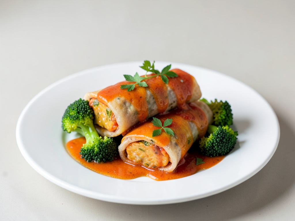 Avvolgitori di tofu all'arancia dolce-acida con broccoli croccanti