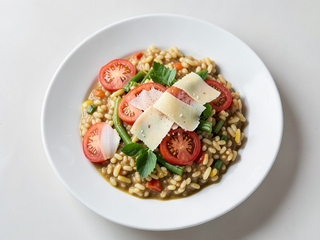Saltimbocca con risotto di pomodori e porri e parmigiano
