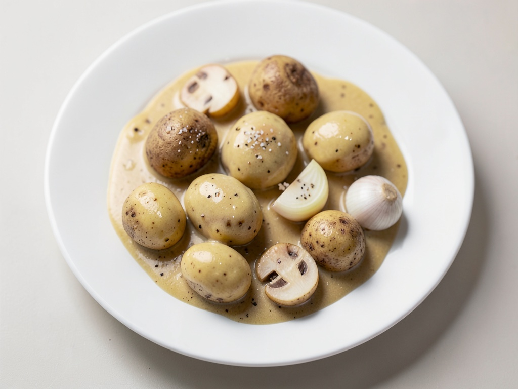Patatas con salsa de champiñones y nata