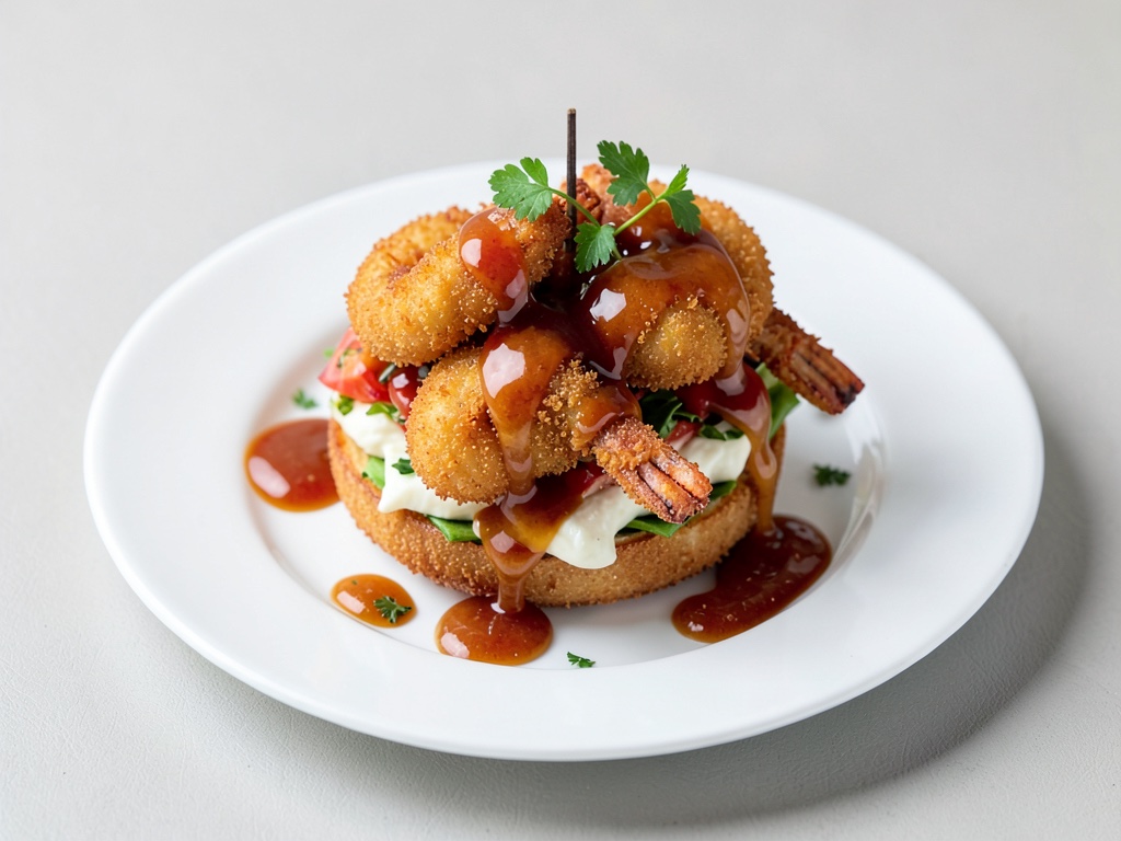 Sandwich di gamberi fritti con salsa al peperoncino e miele
